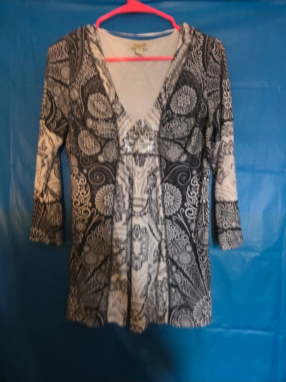 ONE WORLD Black & White Paisley V-Neck Tunic
